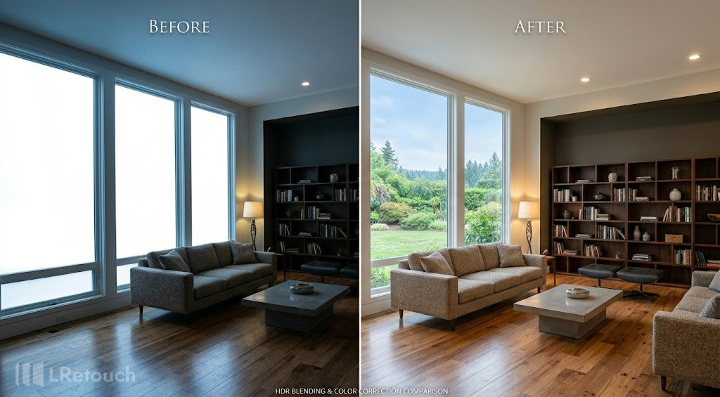 before and after real estate photo editing result