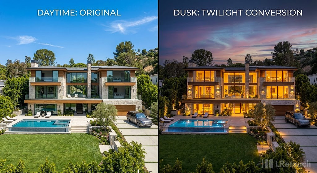day to dusk real estate photo editing
