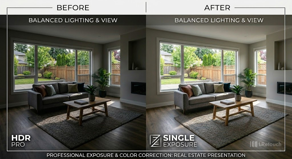 exposure correction real estate photo before and after