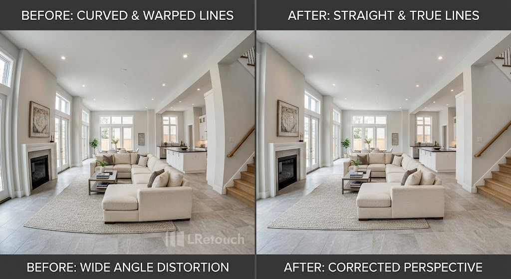 wide angle lens distortion real estate photo correction