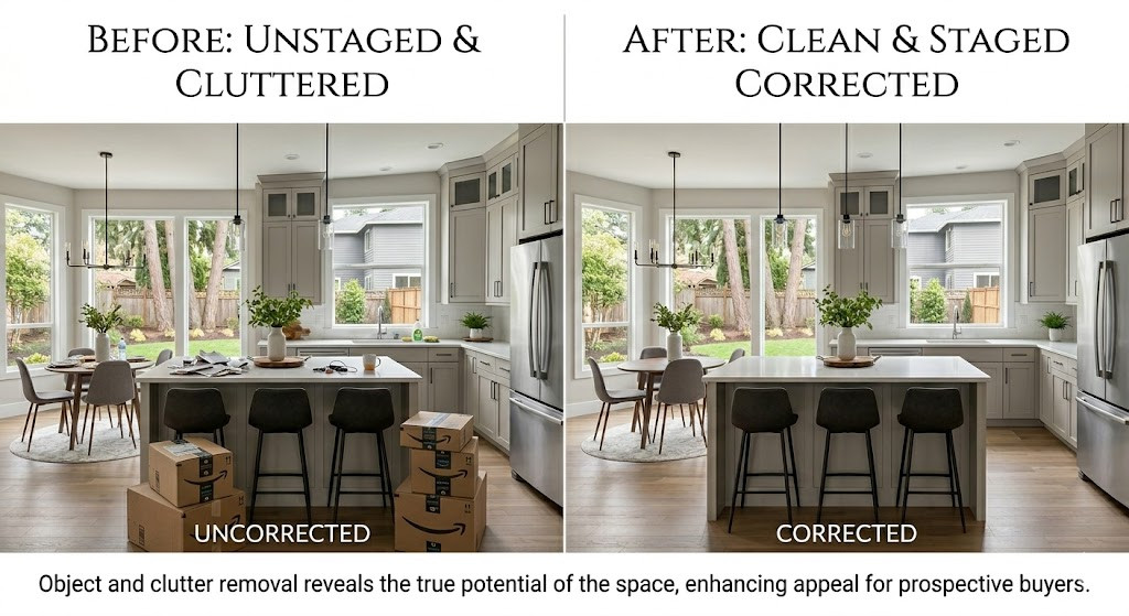 real estate photo object removal before after