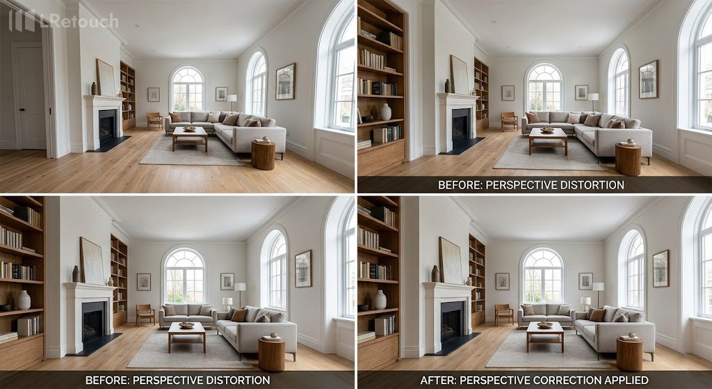 real estate photo perspective correction before and after