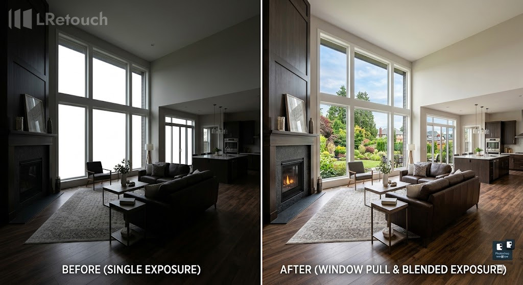 Photoshop window pull real estate editing example