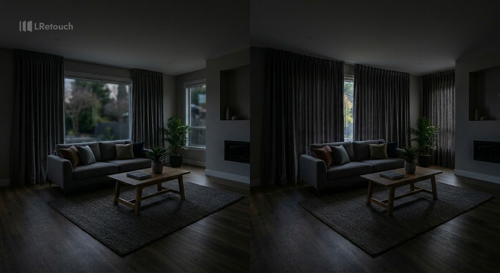 real estate photo with poor natural light causing dark interior