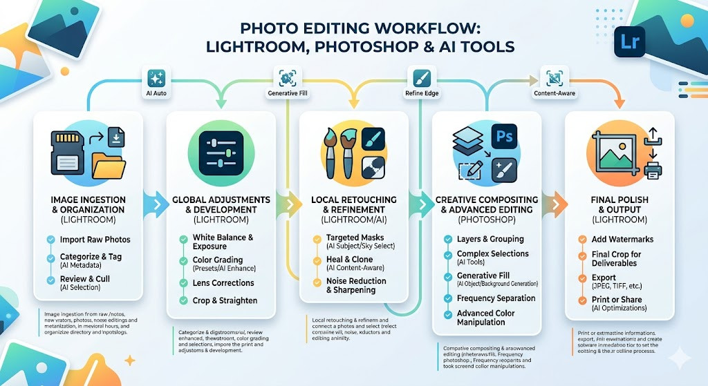 real estate photo editing workflow lightroom photoshop ai tools