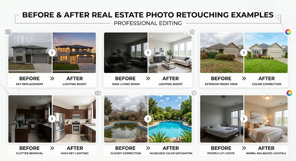 real estate photo retouching examples before after