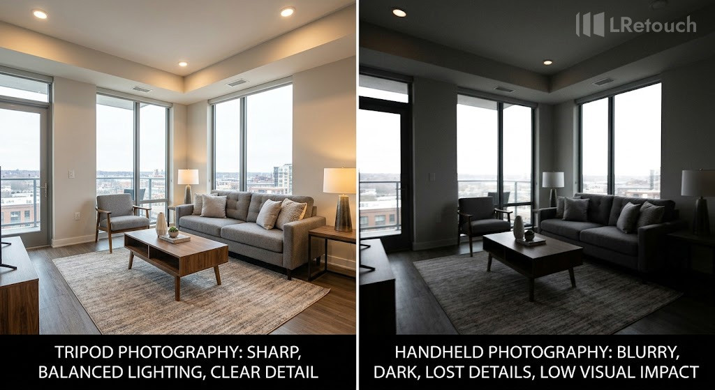 tripod vs handheld real estate photography brightness difference