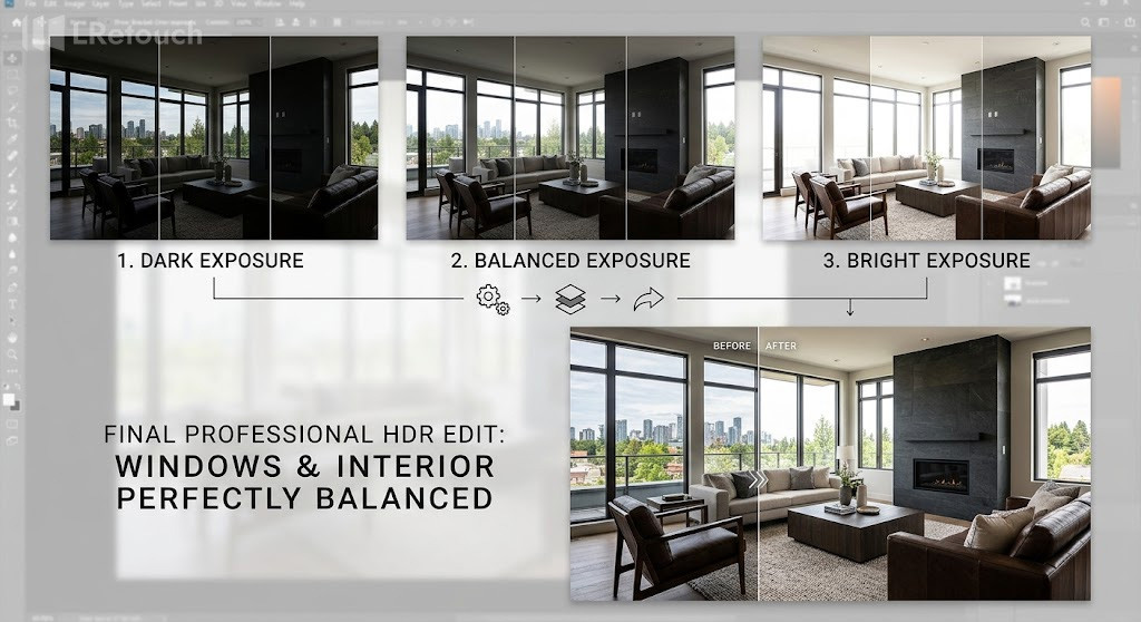 HDR exposure bracketing for real estate interior photos