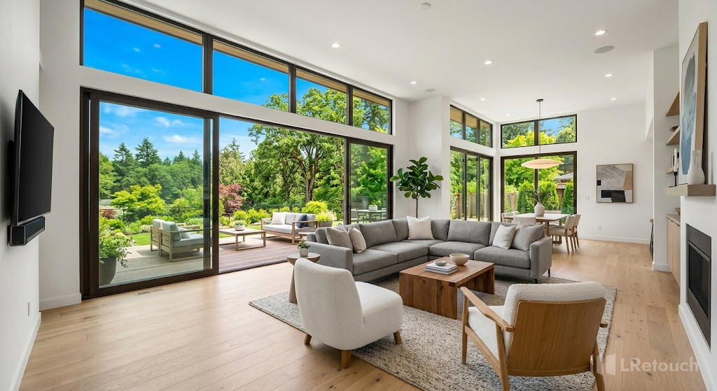 Balanced indoor lighting and window exposure in a real estate photo.