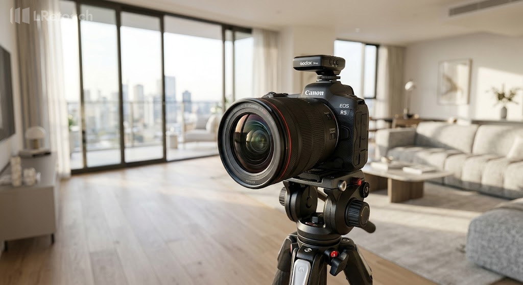 DSLR camera with wide-angle lens for real estate photography beginners