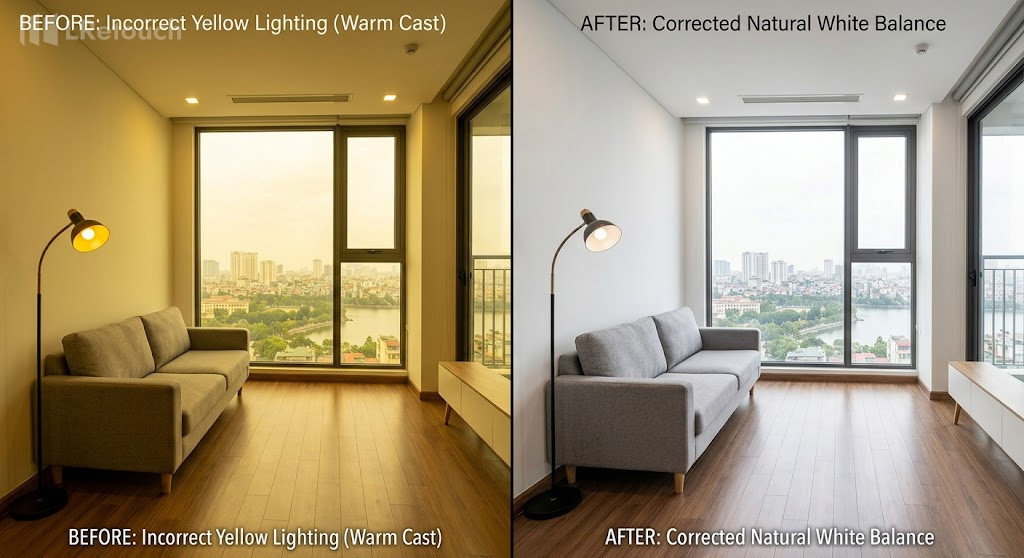 White balance correction for interior real estate photos