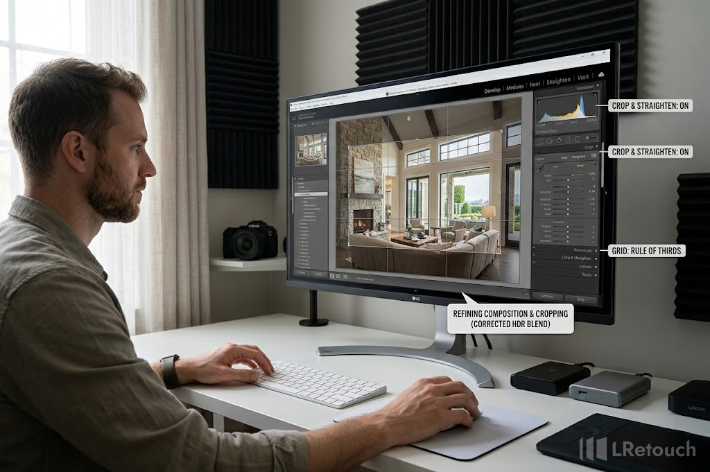 Cropping and refining real estate photo composition