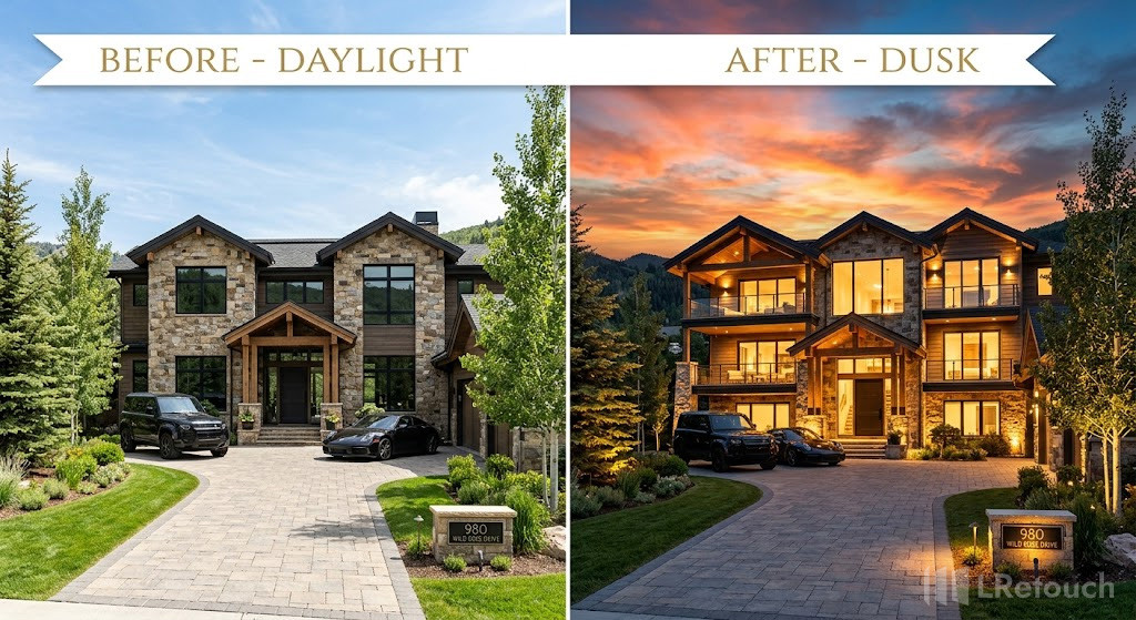 Day-to-dusk real estate photo editing
