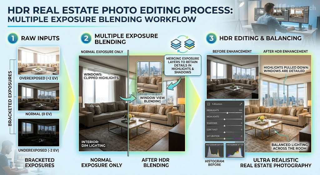 HDR blending in real estate photo editing