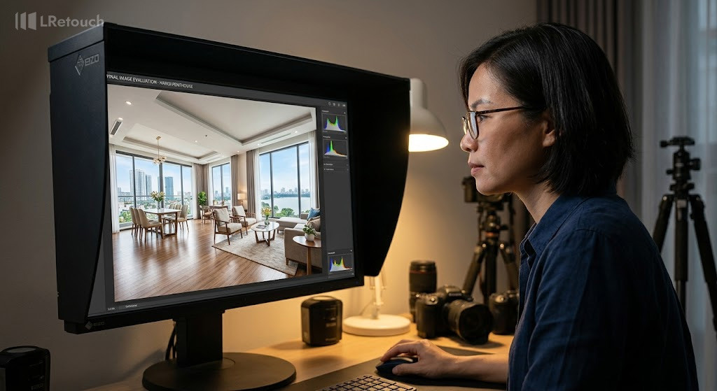 Final quality check of an edited real estate image ensuring a natural professional look.
