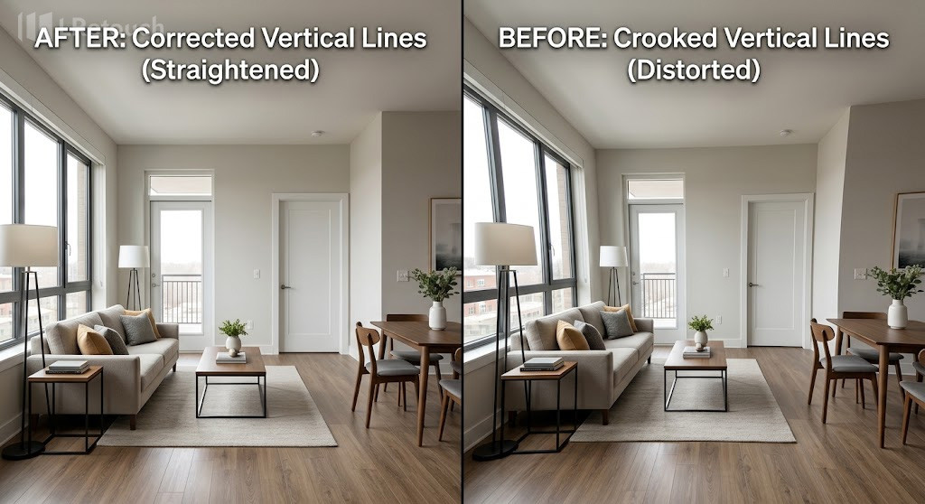 Correcting vertical lines in real estate interior photography