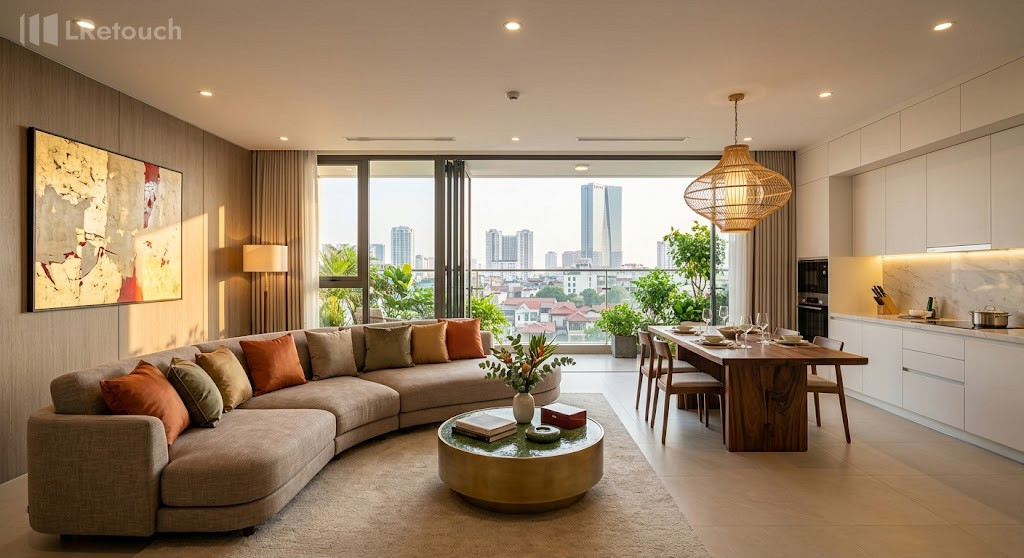 Optimized interior lighting setup for real estate photography