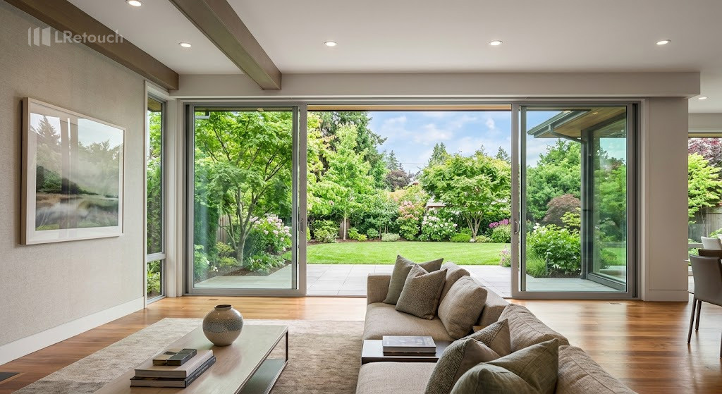 Exposure blended HDR real estate photo showing clear interior details and a visible window view.