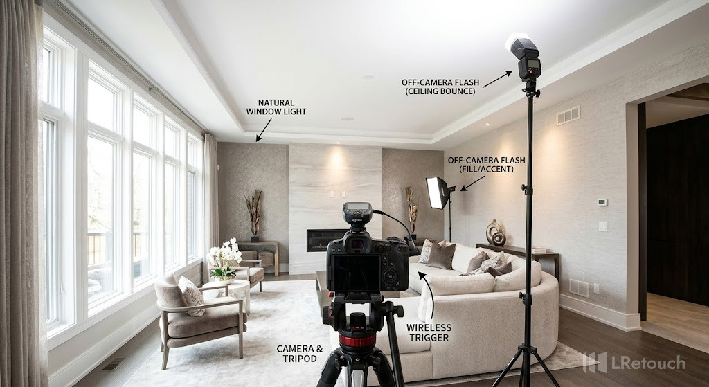 Real estate lighting techniques for single exposure photography