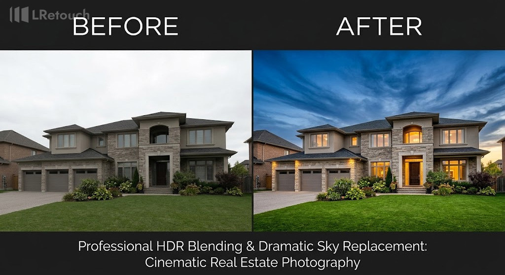 Sky replacement and HDR blending for real estate photography