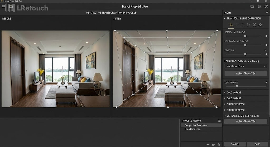 Perspective correction in real estate photo editing software