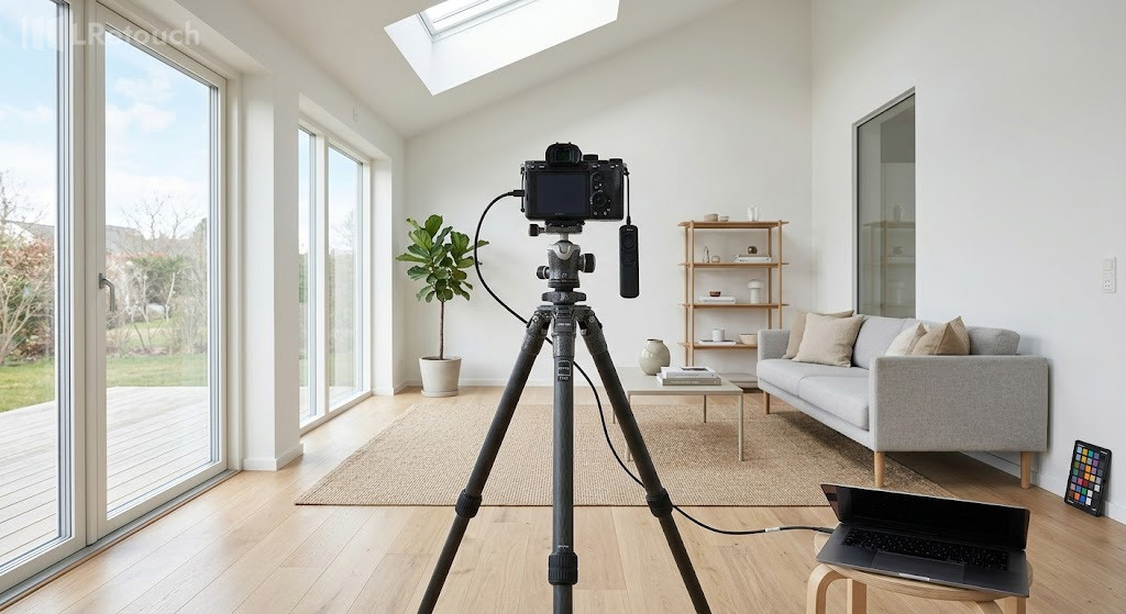 Tripod setup for stable real estate interior photography
