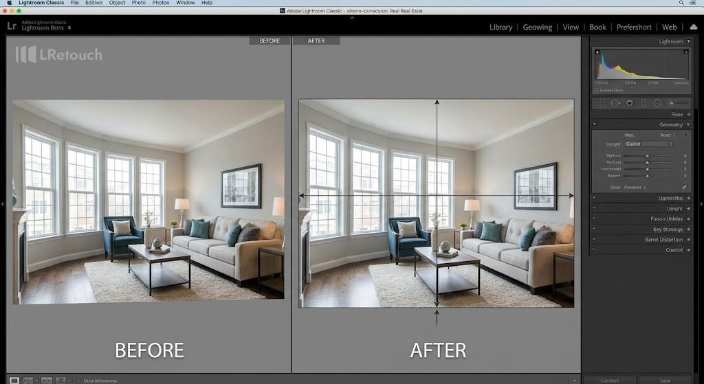Perspective correction in real estate photo editing