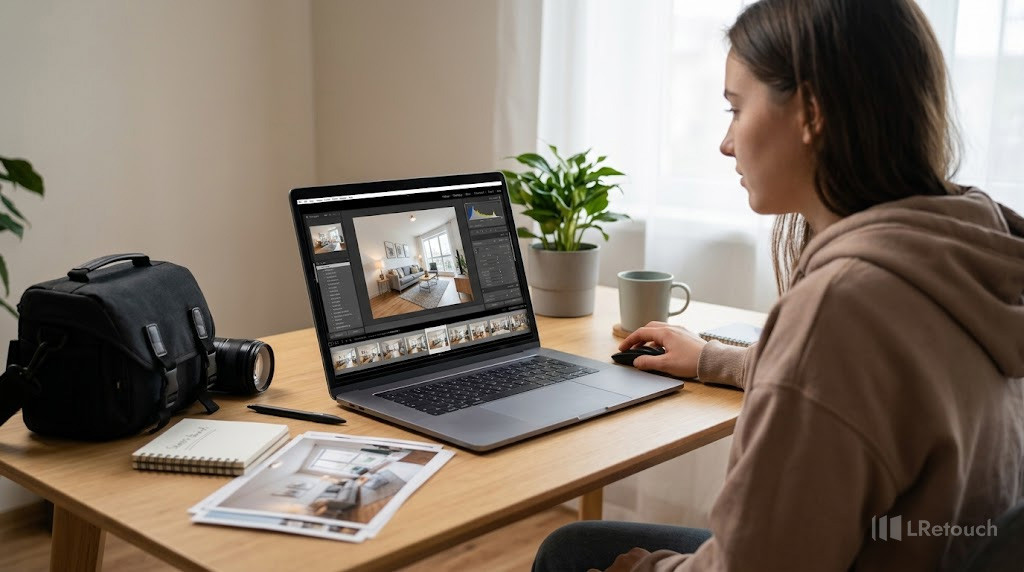 Beginner photographer editing property photos independently