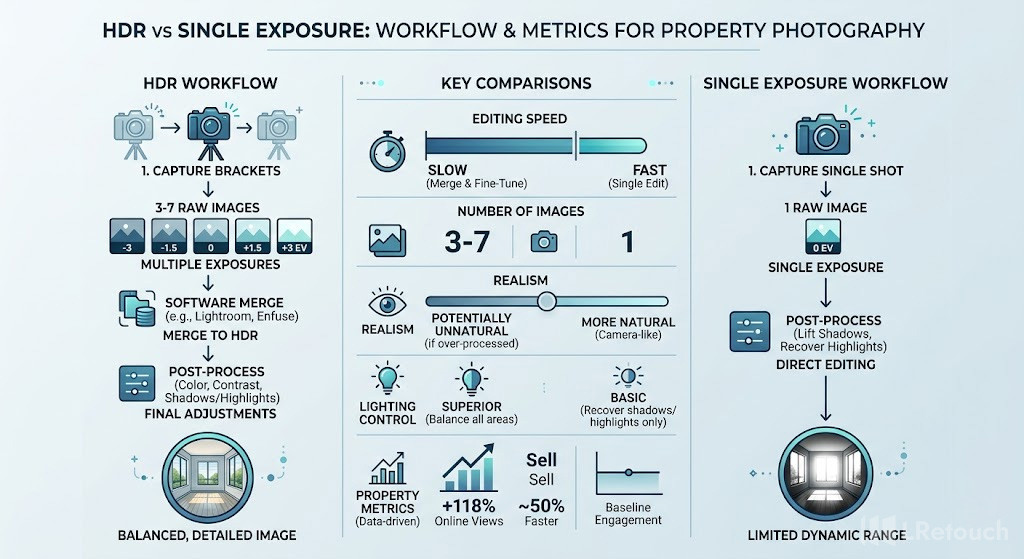 HDR vs single exposure workflow infographic