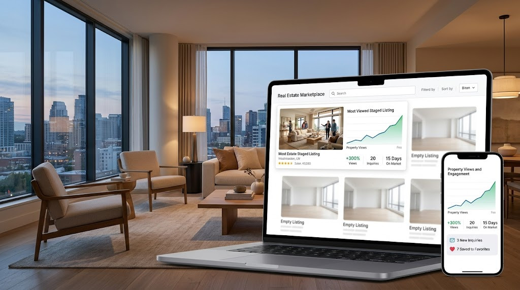 Virtually staged property listing attracting more views and standing out from competing real estate listings.