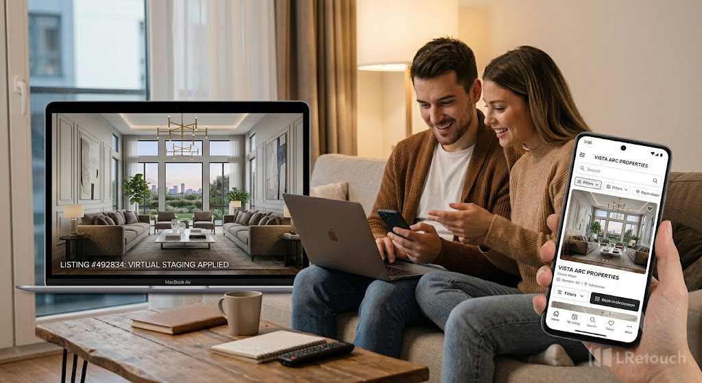 Homebuyers viewing virtually staged listings online