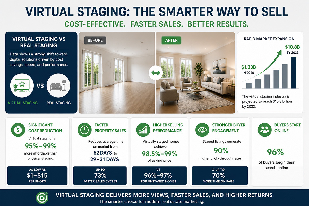 Virtual staging cost and benefits compared to traditional real estate staging in 2026