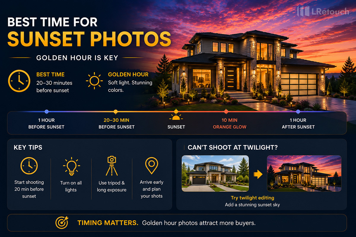 What’s the best time for property sunset photos?
