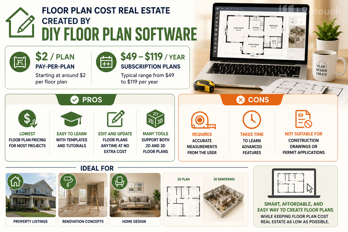 Floor plan cost real estate created by DIY floor plan software