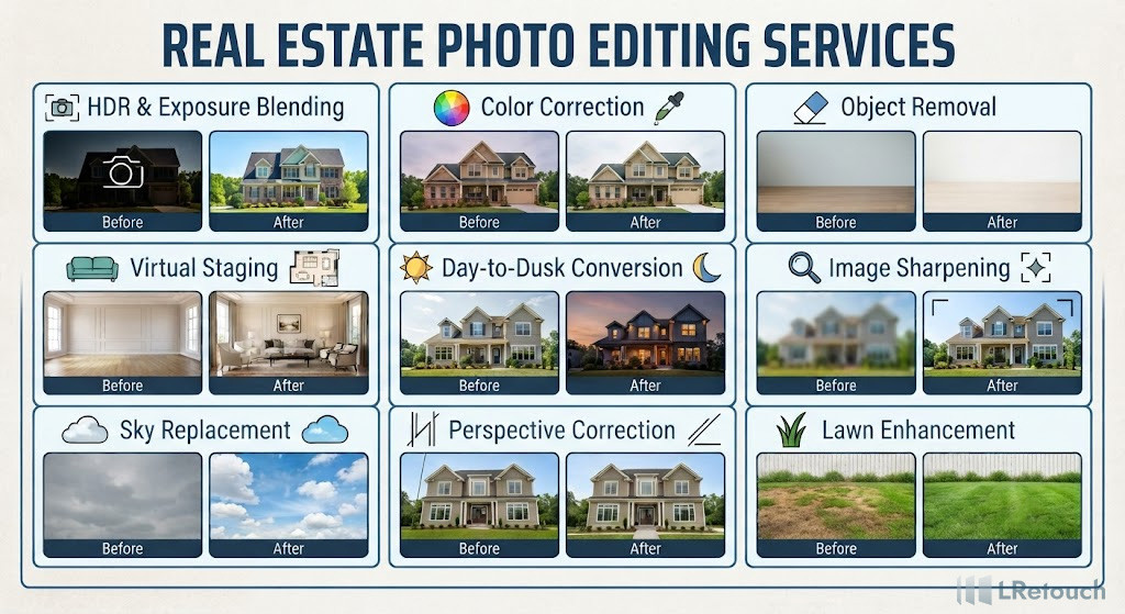 Different types of real estate photo editing services